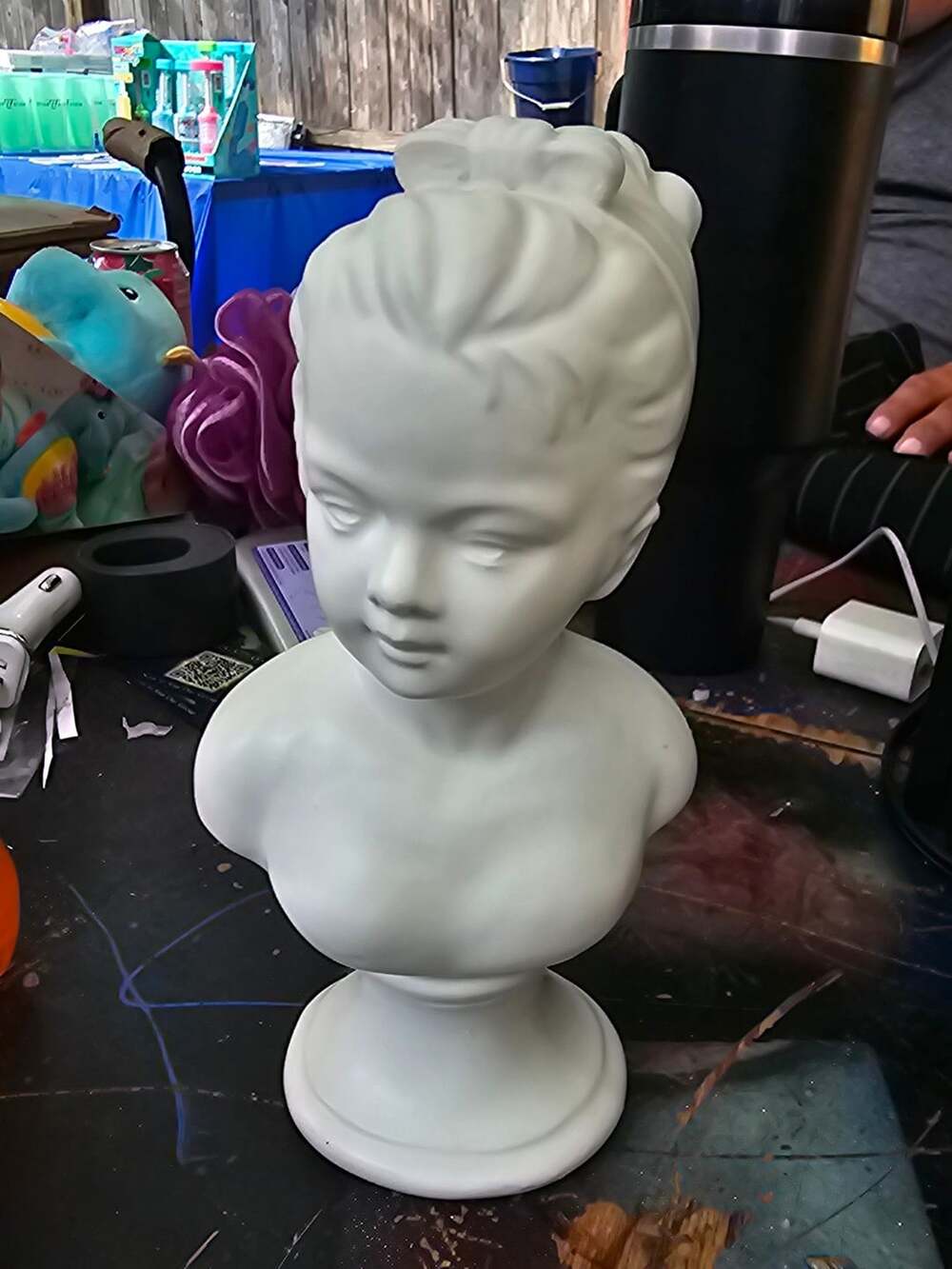 Vintage White Ceramic Girl Bust Statue Figurine